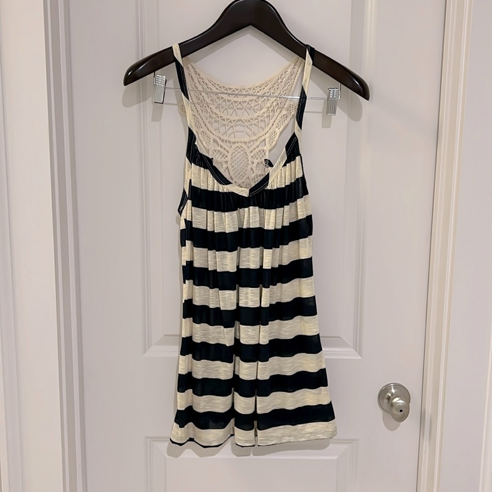 Moonlight navy/ivory striped tank w/ lace back, size L